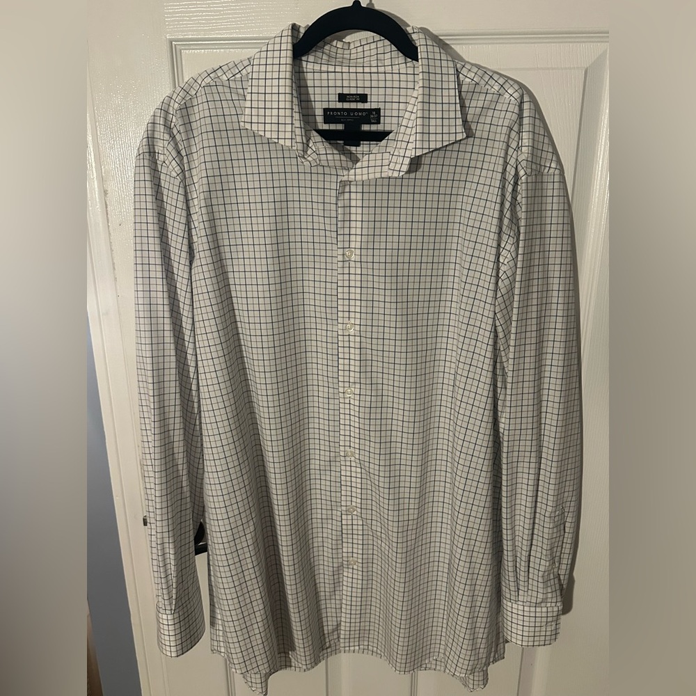 Pronto Uomo Men's Brown Beige Windowpane Dress Shirt~18 36/37 ~Tall